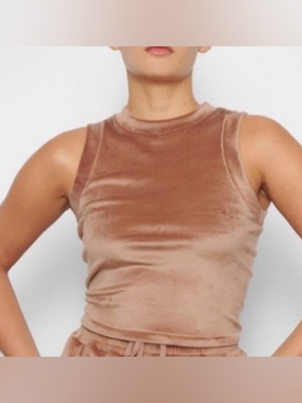 SKIMS Velour High Neck Crop Tank Top Brown Size M